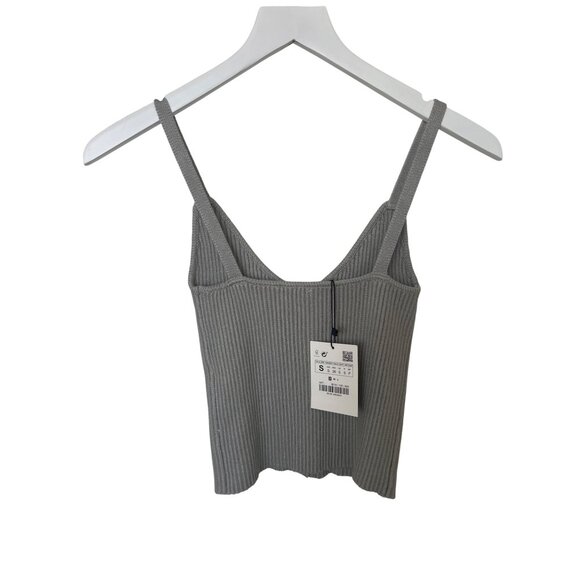 Zara Gray Ribbed Knit Crop Top - Picture 4 of 8